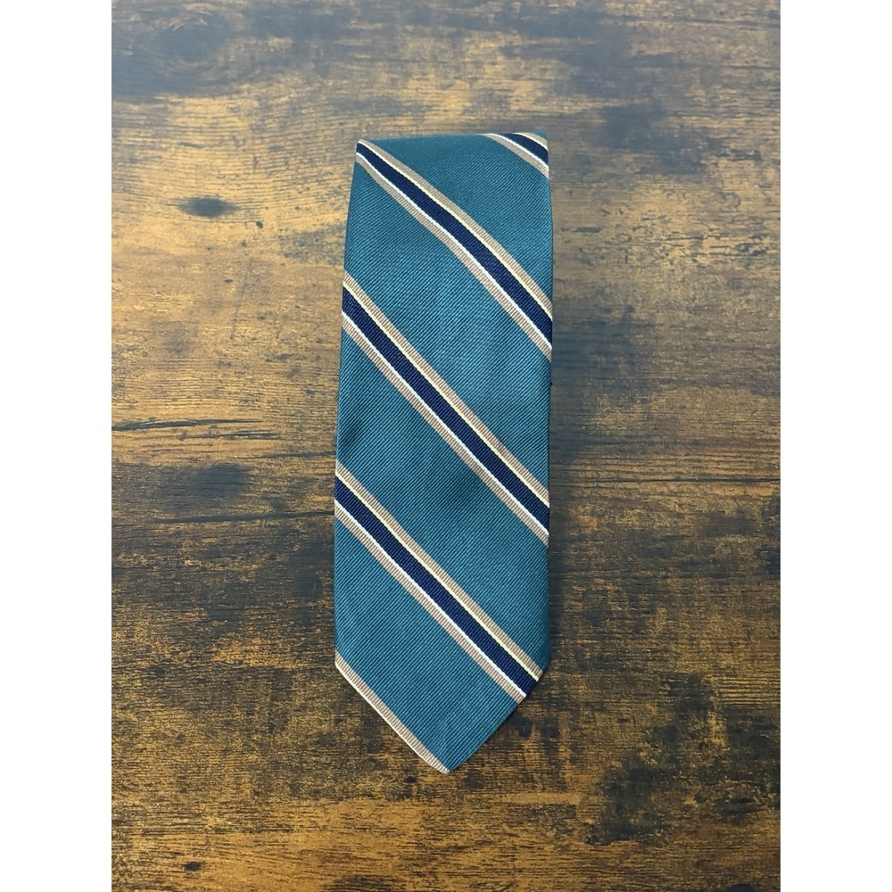 Robert Talbott Reichardt's Tie Green Blue Striped Italian Silk USA Made 58" VTG